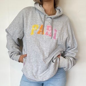 pari grey gray hoodie puffy varsity letters Newport Beach oversized sweatshirt